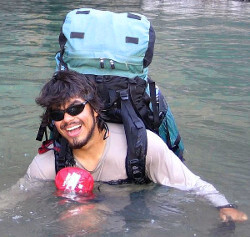 adventure swimming river hiking wading backpack