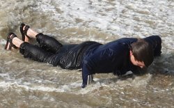 pool side push-up in wet T-shirt