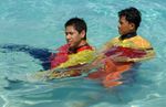 RESCUES, 3 CLOTHES TOW
Grab the clothes of the casualty between the shoulders and swim sidestroke 3